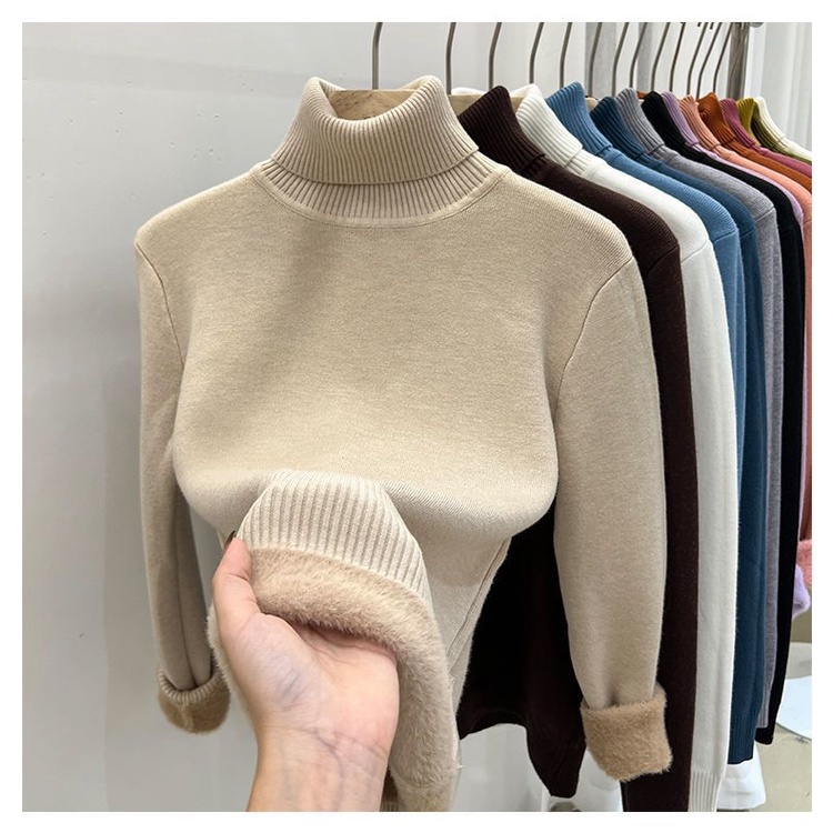 เสื้อคอเต่า ผ้าฟลีซ แบบหนา สีพื้น