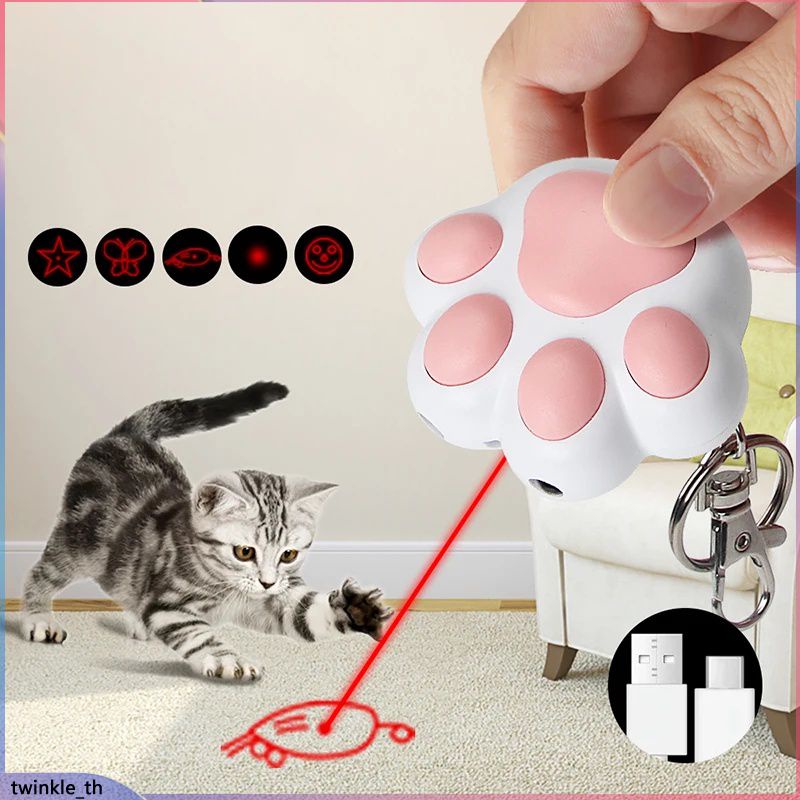 เลเซอร์เปลี่ยนรูปแบบสัตว์เลี้ยง LED น่ารักเลเซอร์ Cat ของเล่นแบบชาร์จไฟได้ Interactive Bright Animation Pointer ปากกาแสงของเล่นของเล่นการฝึกอบรม (twinkle.th)