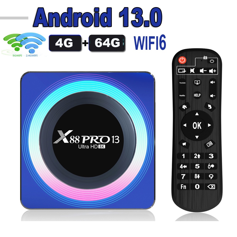 X88 PRO 13 กล่องรับสัญญาณทีวี Android 13.0 OTA Rockchip RK3528 4K 2.4G 5G Wifi 6 64G 32GB 16GB BT5.0