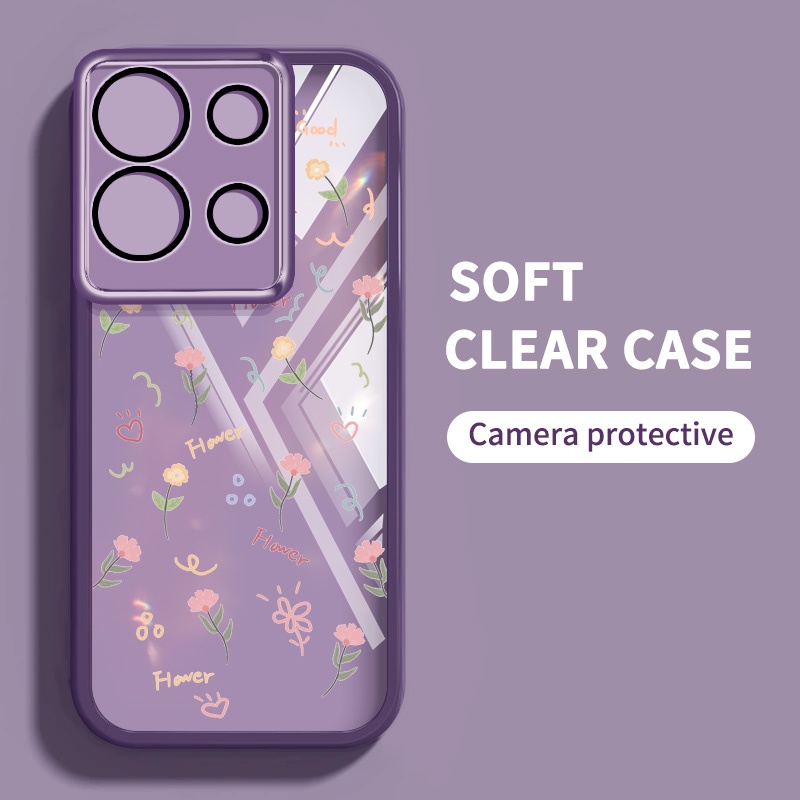 เคสโทรศัพท์กันกระแทก Xiaomi Redmi หมายเหตุ 13 Pro 4G 5G หมายเหตุ 13R 13 Pro Plus หมายเหตุ 13 Pro + Poco M6 Pro 4G Poco X6 5G X6 Neo ขนาดเล็กสดดอกไม้ Transparen นุ่มพร้อมเลนส์ Protetion