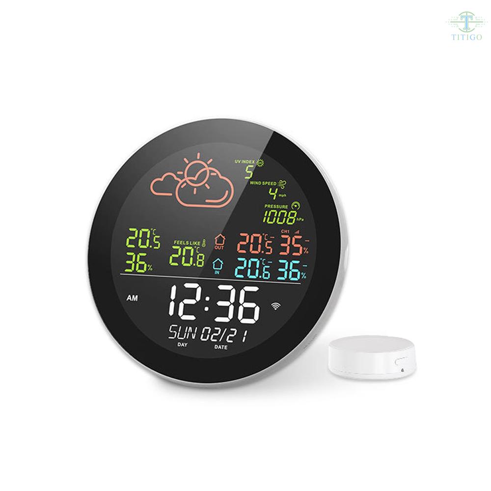 Tuya นาฬิกาดิจิทัล Wifi วัดอุณหภูมิ ความชื้น พยากรณ์อากาศ ในร่ม และกลางแจ้ง อเนกประสงค์ TOP1214