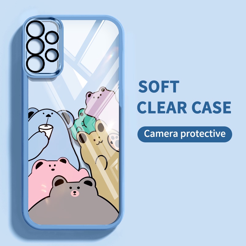 เคสโทรศัพท์มือถือแบบนิ่ม ใส กันกระแทก ลายการ์ตูนหมีเท็ดดี้น่ารัก พร้อมตัวป้องกันเลนส์ สําหรับ Samsung Galaxy A52 A72 4G A52 A72 A23 A33 A73 5G