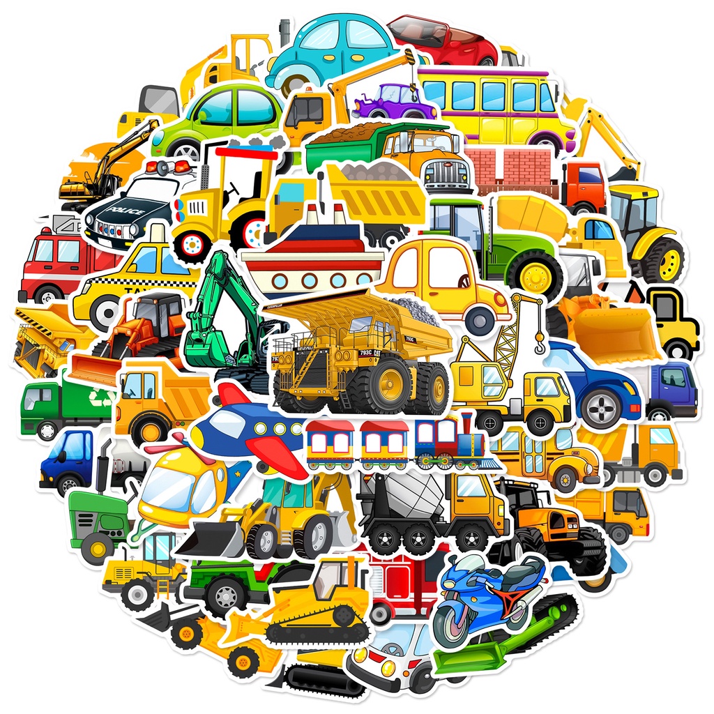 60Pcs/Set Vehicle Series 05 Cars Bus Truck Stickers DIY Fashion Waterproof Doodle Decals Stickers