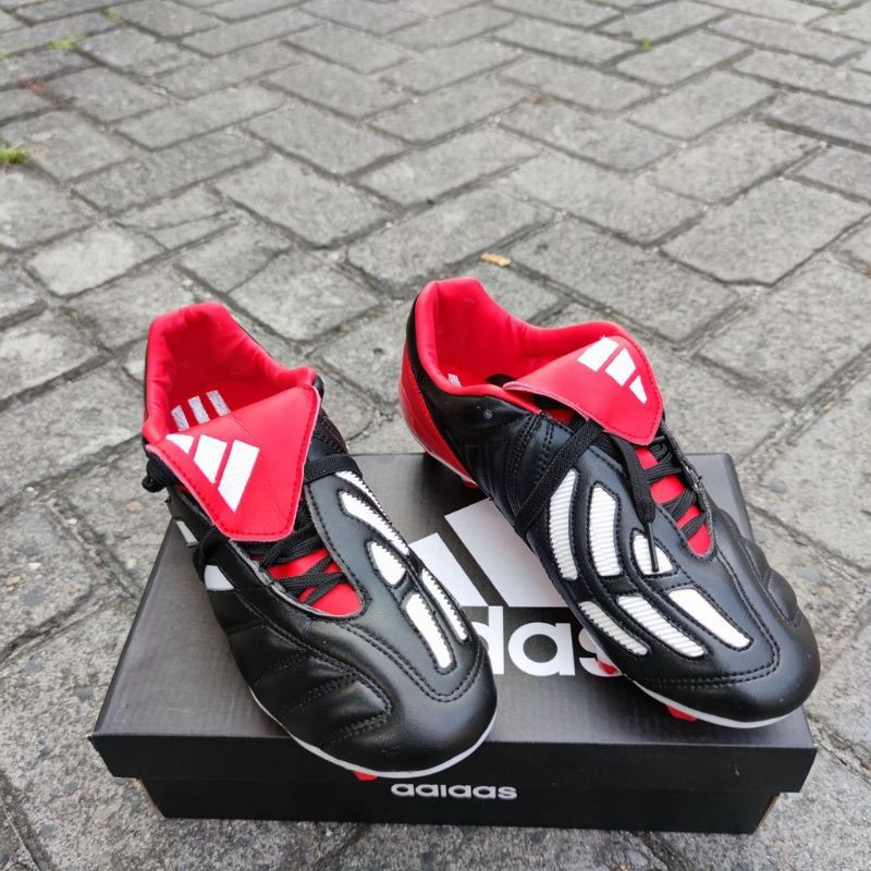adidas รองเท้าฟุตบอล ADS Predator Mania Leather Black Red FG outdoor Football Shoes Men's Breathabl