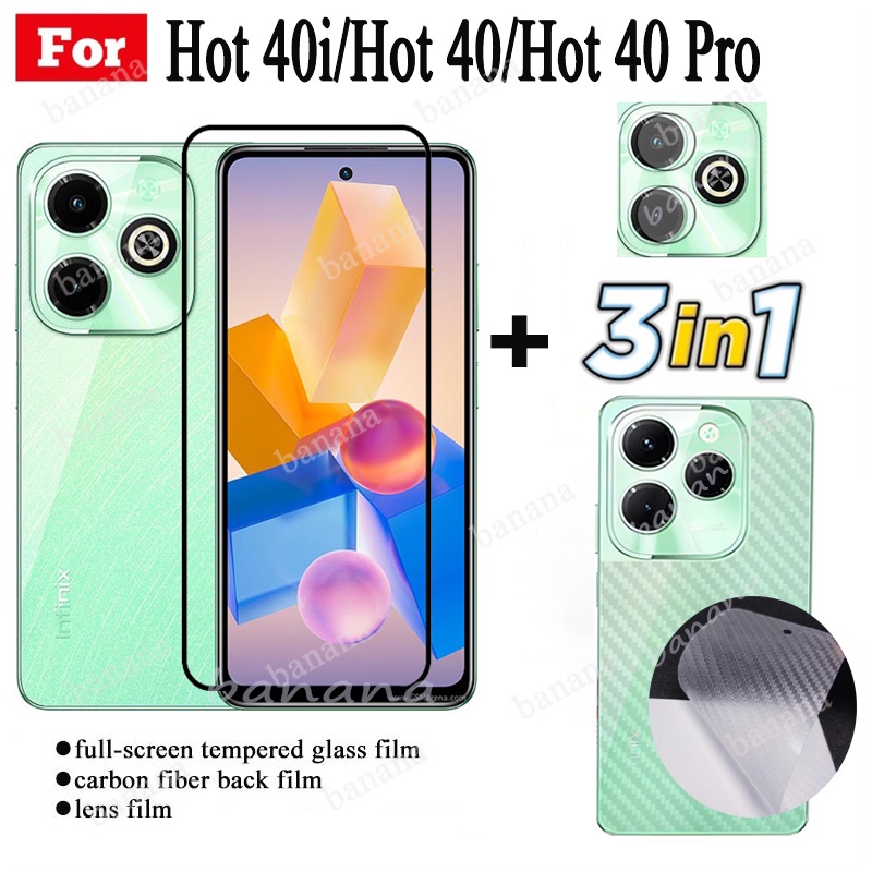 3 IN 1 ฟิล์มกระจกนิรภัยกันรอยหน้าจอ และฟิล์มด้านหลัง แบบเต็มจอ สําหรับ infinix Hot 40i 40Pro Hot 40