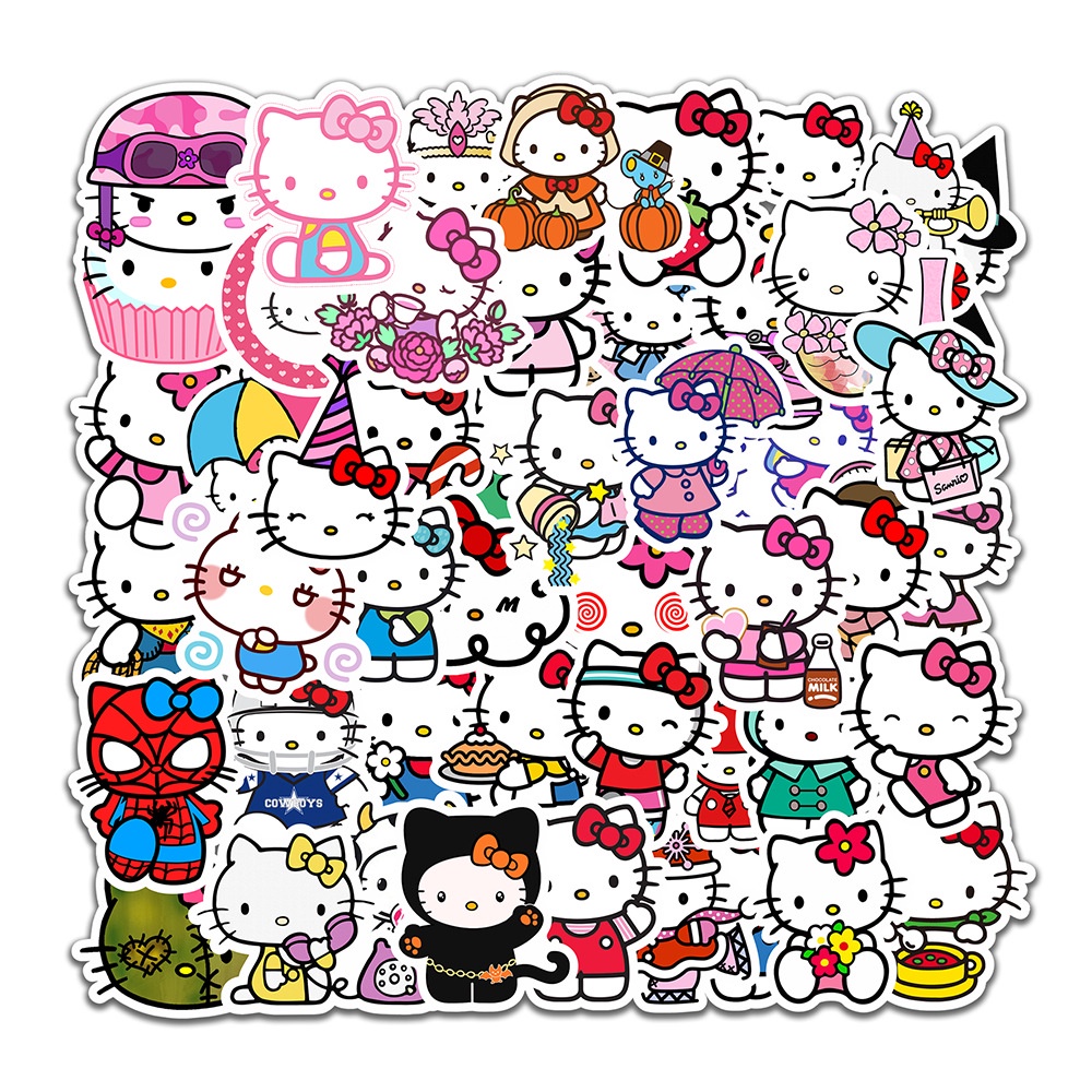 สติกเกอร์ pvc กันน้ํา ลายการ์ตูนกราฟฟิตี้ KT Cat Hello Kitty น่ารัก สําหรับติดตกแต่งโทรศัพท์มือถือ แก้วน้ํา กระเป๋าเดินทาง 50 ชิ้น