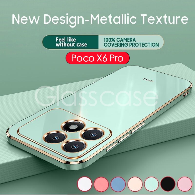สําหรับ Xiaomi Poco X6 M6 F6 pro X6pro M6pro F6pro PocoX6pro PocoF6pro 4G 5G Square Plated เคสโทรศัพท ์ กล ้ องเลนส ์ ป ้ องกันแฟชั ่ นคู ่ นุ ่ มกันกระแทกปลอกด ้ านหลัง