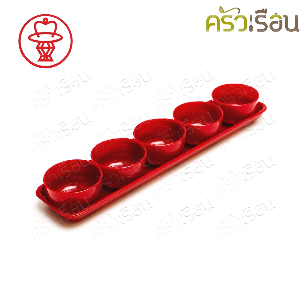Nam Ngai Hong ถ้วยชาพร้อมถาด แนวยาว 5.5 x 25.5 x 3 ซม. แดงไม่พิมพ์ลาย ตรากระเช้า 480/11