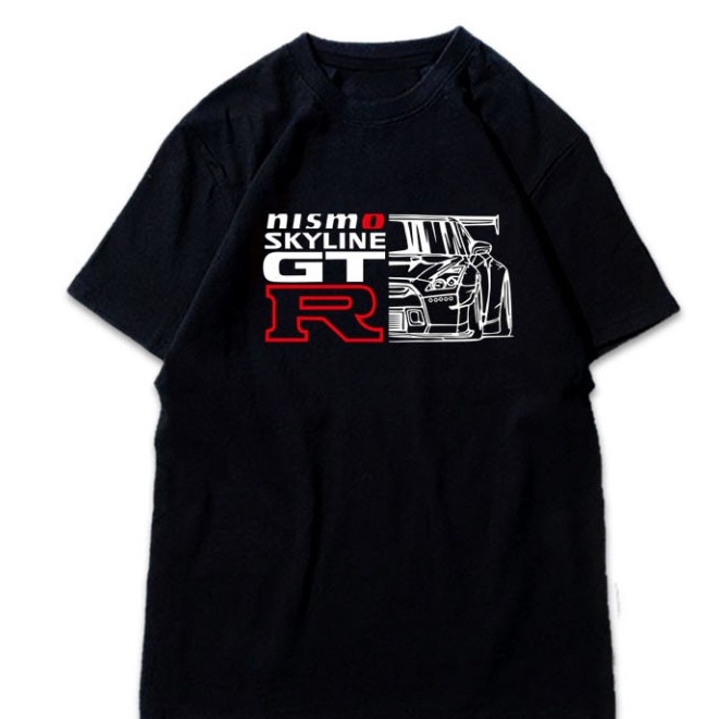 แฟชั่นใหม่ล่าสุด ((ผ้าฝ้าย 100%) เสื้อยืดคอกลม แขนสั้น ผ้าฝ้ายแท้ ลายรถยนต์ GTR R35 Rider Machinery 