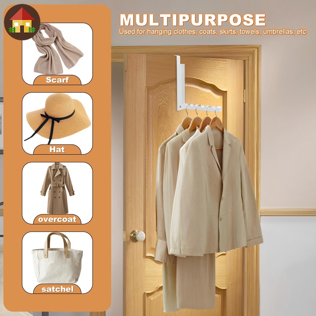 ราวแขวนหลังประตู ไม้แขวนเสื้อ พับได้ 6 ช่อง ราวตากผ้า เหนือประตู พร้อม ราวตากผ้า ตะขอแขวนผ้าขนหนู แบบพกพา - รูปที่ 6
