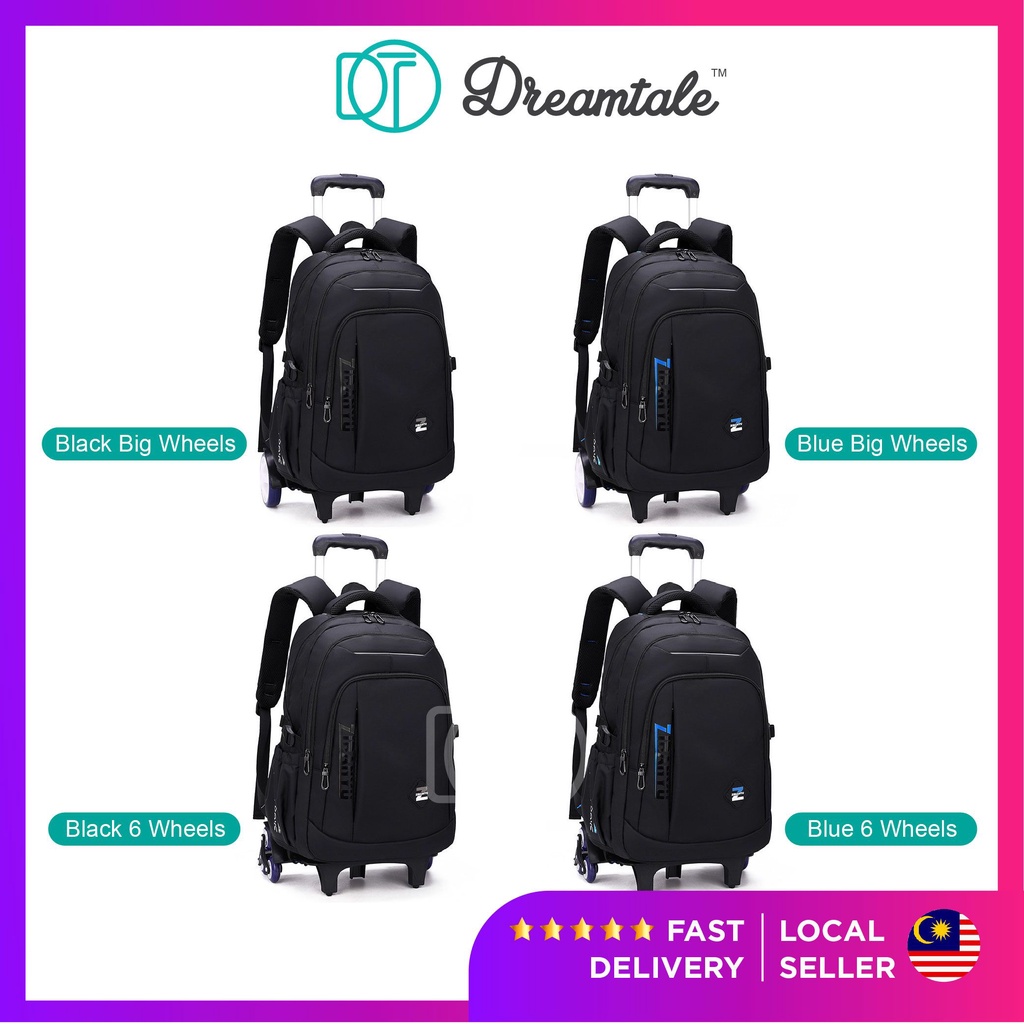 Dreamtale Kids Primary Plain Trolley School Bag Big Wheels/6 Wheels School Bag Beg Sekolah KID094