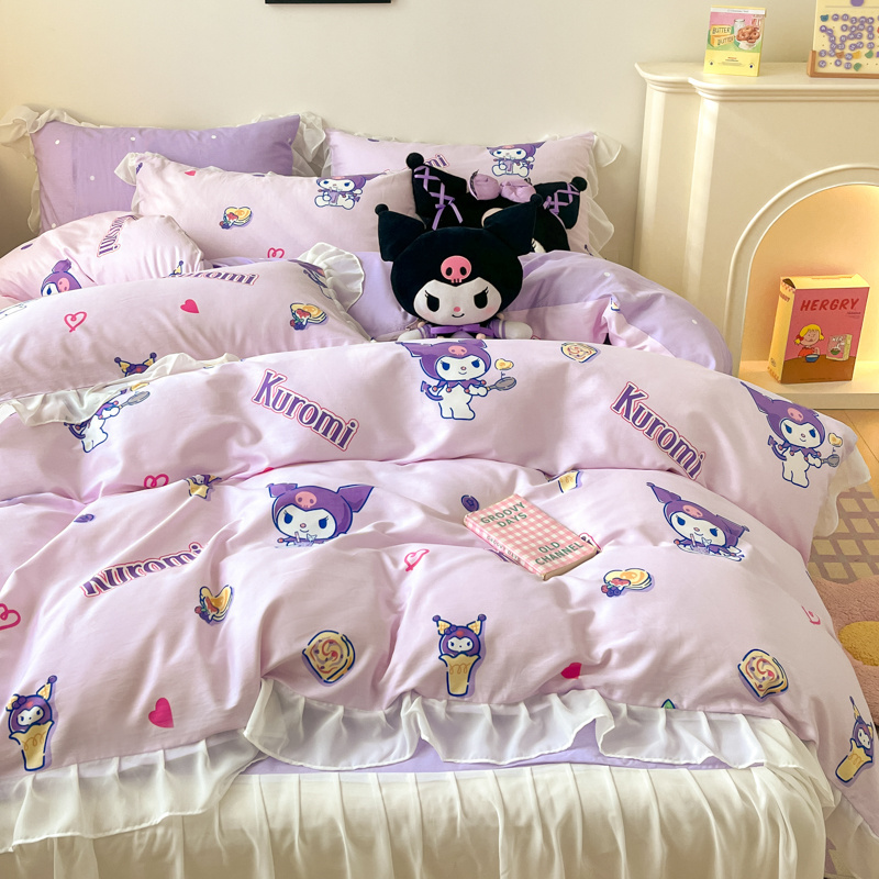 Kuromi &amp; Kitty ชุดเครื่องนอน ผ้าปูที่นอน ผ้าฝ้าย 100% 3 in 1 41in 1 ปลอกหมอน เตียงเดี่ยว ควีนไซซ์ คิงไซซ์