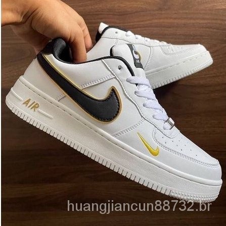 Nike AIR FORCE 1 รองเท้าผ้าใบ สีขาว สีดํา สีทอง