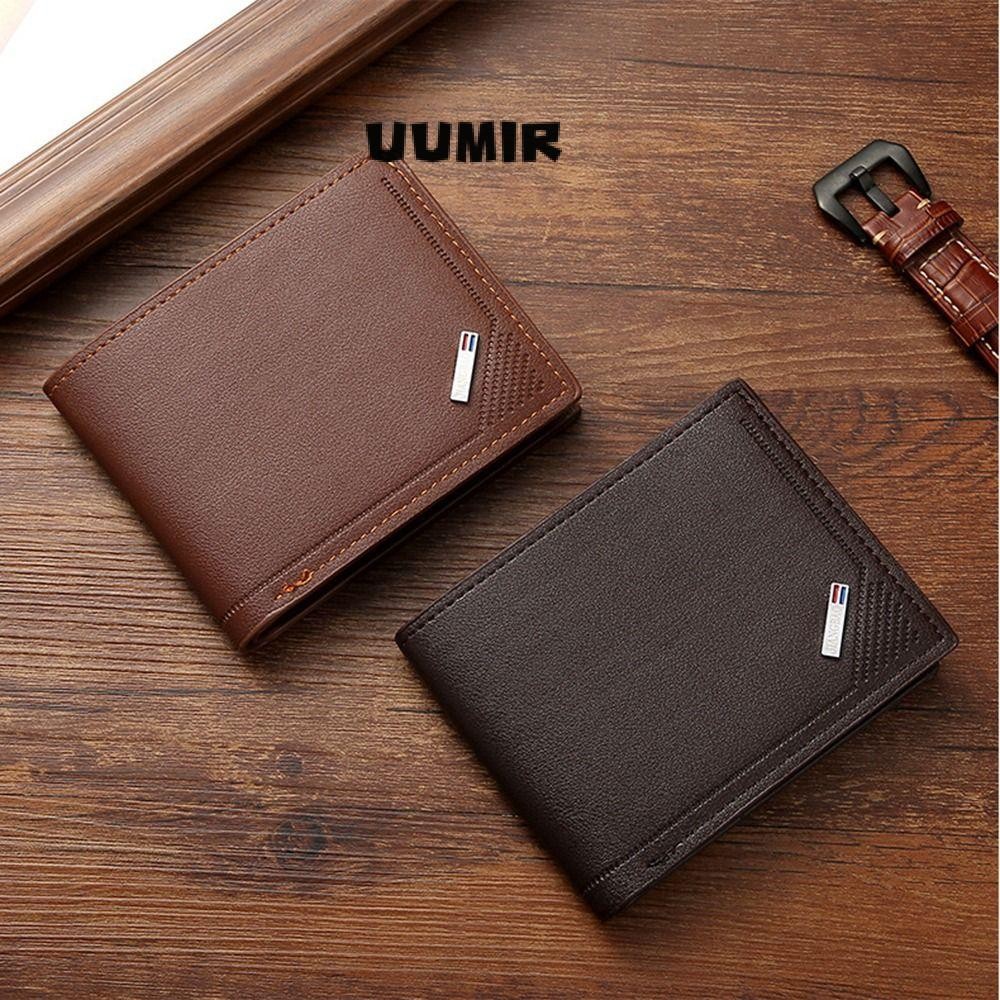 Uumir กระเป๋าสตางค์ใบสั้น, ช่องใส่การ์ดหลายช่องกระเป๋าใส่เหรียญความจุขนาดใหญ่, หนัง PU คุณภาพสูงพับผู้ถือบัตรผู้ชาย