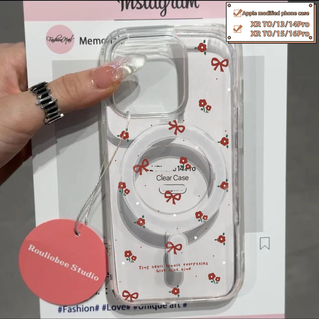 สำหรับ iPhone  XR เปลี่ยน 16 เครื่องปรับแต่งใหม่ เคสแม่เหล็กโบว์สร้างสรรค์นุ่ม 11 เปลี่ยน 15/16pro เคสซิลิโคนห่อเต็มรอบโทรศัพท์