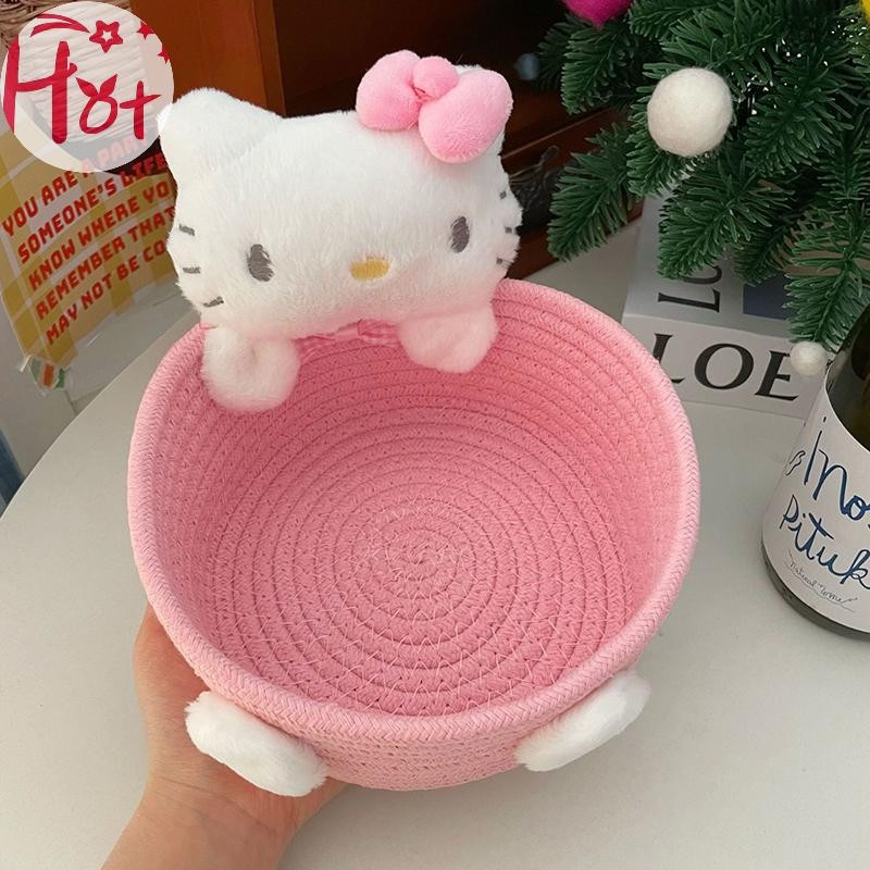 Ge น่ารัก สีชมพู สวัสดี คิตตี้ การ์ตูนตะกร้าเก็บน่ารักเสน่ห์เครื่องสําอางของเล่นกล่องเก็บตกแต่งห้องนอนของขวัญวันเกิดตาราง