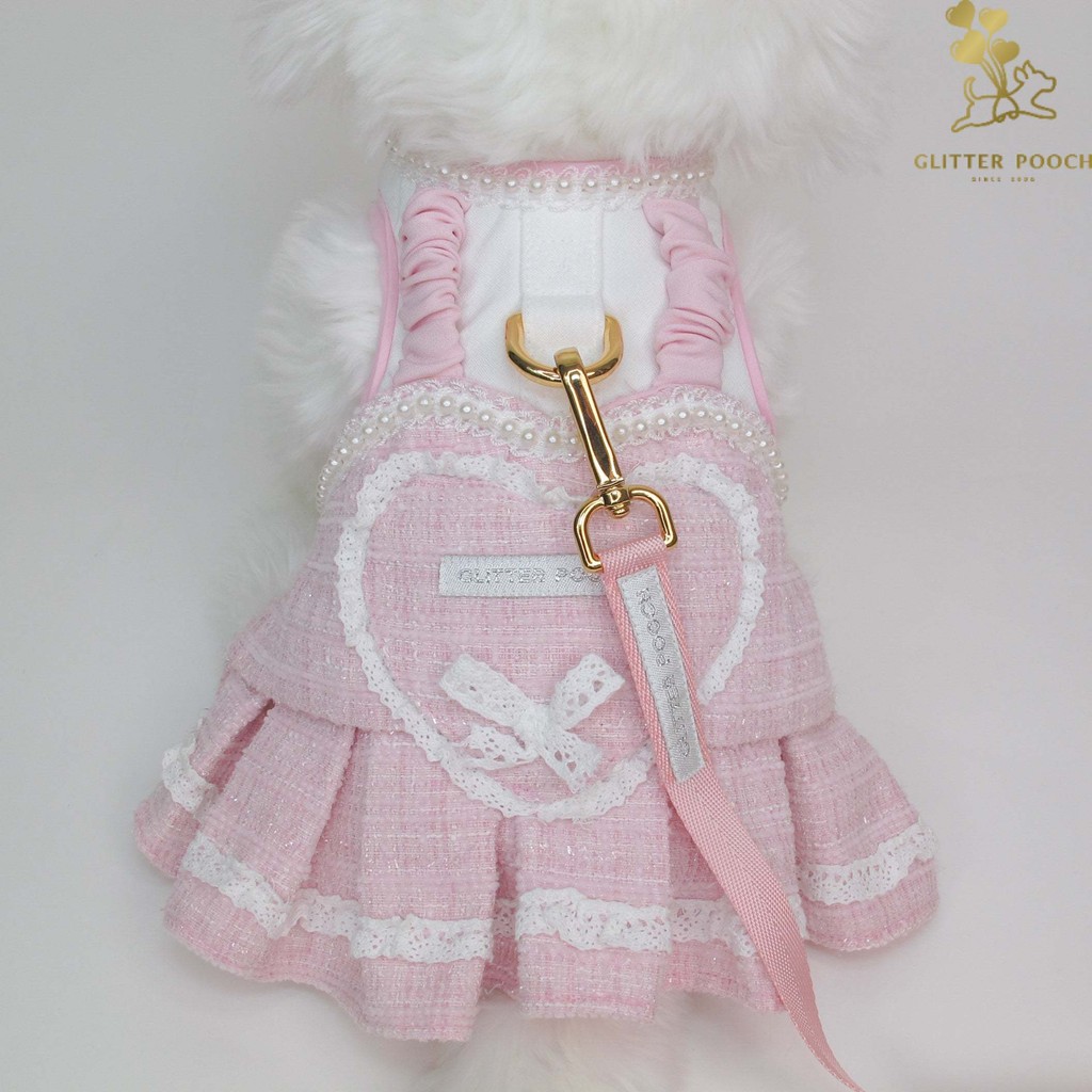 Glitter Pooch Harness ชุดรัดอก สายจูง เสื้อผ้า สุนัข, หมา, แมว, สัตว์เลี้ยง พร้อม สายจูง รุ่น Lovely Amour Pink