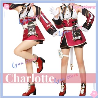 ใหม่ GENSHIN Impact Charlotte เครื่องแต่งกายคอสเพลย์ ชุดคอสเพลย์อนิเมะเด็กผู้หญิง