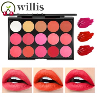 Willis พาเลทลิปกลอส 15 สี กันน้ํา ไม่เหนียวติด ลิปสติก พาเลท เครื่องสําอาง สีแดง ชุ่มชื้น ติดทนนาน ผู้หญิง