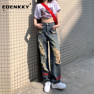 EOENKKY  กางเกงขายาว กางเกงยีสน์ผู้หญิง ทรงหลวม ๆ ตรง Retro Hip Hop Pants 2023 NEW Style  สไตล์เกาหลี Unique สวยงาม Stylish A27L0F5 36Z230909