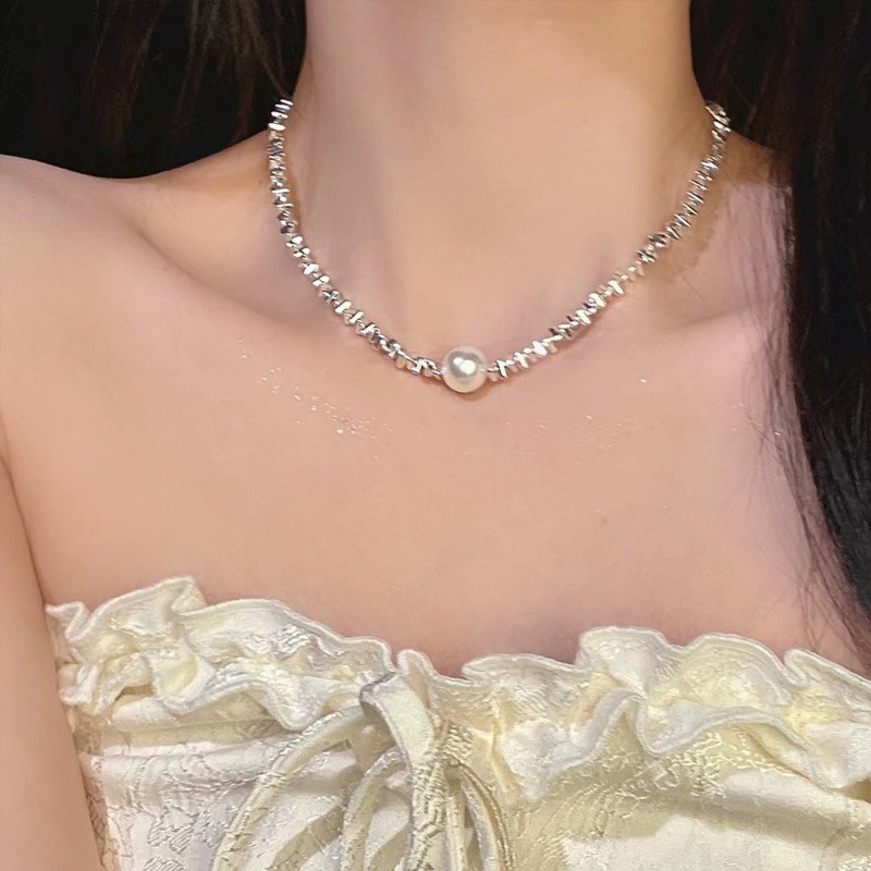 เครื่องประดับ สร้อยคอโชคเกอร์ ชุบเงิน เกรด S925 ประดับไข่มุก สวยงาม สําหรับผู้หญิง ราคา ถูกที่สุด ดีลบีเคเค