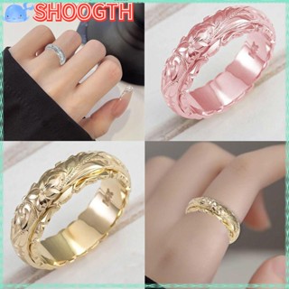 Shoogth แหวนหมั้น สเตนเลส 9-11 ลายดอกไม้ สีเงิน หรูหรา ของขวัญวันครบรอบ สําหรับเจ้าสาว 3 ชิ้น