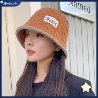 Jeanlan หมวกบักเก็ต ผ้าถัก ระบายอากาศ สีพื้น ให้ความอบอุ่น เรียบง่าย สําหรับผู้หญิง