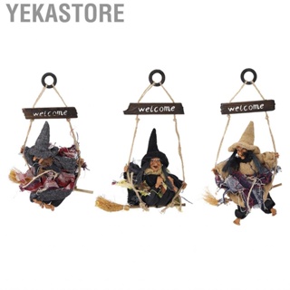 Yekastore Realistic Hanging Flying Witch with Broom Decoration Door for Halloween