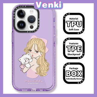 VENKI - เข้ากันได้สำหรับ เคสไอโฟน เคสไอโฟน11 เคส iphone 11 เคสนุ่มเคสใสหนากันกระแทกป้องกันกล้องสีม่วงขอบสีชมพูน่ารักแมวสาวสวยเข้ากันได้กับ iPhone 13 12 11 PRO MAX 7 8 PLUS