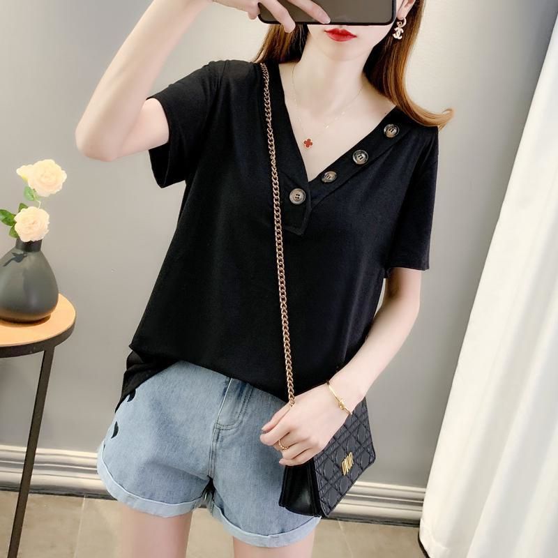 【Blouse Oversize】(40-150kg) เสื้อยืด คอวี แขนสั้น ทรงหลวม พลัสไซซ์ แฟชั่นสไตล์เกาหลี สําหรับผู้หญิง