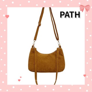 Path กระเป๋าถือ กระเป๋าสะพายไหล่ ผ้าลูกฟูก แต่งซิป แบบนิ่ม สีพื้น คุณภาพสูง สําหรับสตรี