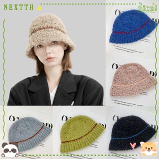 Nextth หมวกบักเก็ต ผ้าวูลถัก ขนปุย ให้ความอบอุ่น แฟชั่นฤดูหนาว สไตล์วินเทจ สําหรับเด็กผู้หญิง