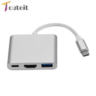 Tcuteit อะแดปเตอร์ฮับ USB 3.1 10Gbps HDMI 3 in 1 สําหรับแล็ปท็อป TYPE-C