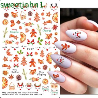 Sweetjohn สติกเกอร์ติดตกแต่งเล็บ ลายกวาง คริสต์มาส มีกาวในตัว