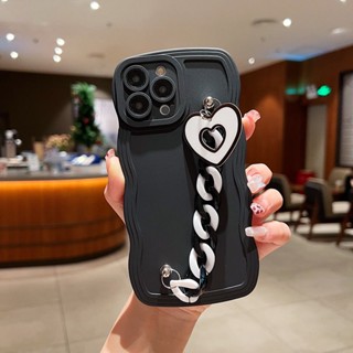 เคสโทรศัพท์มือถือ ลายหัวใจ สีดํา สีขาว พร้อมสายคล้องมือ สําหรับ Vivo Y33S y52s y77 s10 s12 s15 X60 X80Pro