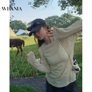 Weania เสื้อยืด แขนยาว ทรงหลวม บาง สไตล์ฤดูใบไม้ร่วง สําหรับผู้หญิง