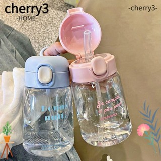 Cherry3 ขวดน้ําใส กันหก ลายการ์ตูน พร้อมหลอดดูด และฝาปิด ขนาดพกพา 400 มล. สําหรับเด็กวัยหัดเดิน