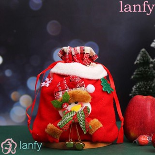 Lanfy กระเป๋าถือ ขนาดใหญ่ จุของได้เยอะ ลายคริสต์มาส ซานตาคลอส สโนว์แมน กวางเอลก์ สําหรับแขวนตกแต่งบ้าน เทศกาลปีใหม่