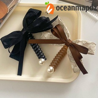 Oceanmapdz ยางรัดผมริบบิ้นโบว์ ริบบิ้น พลาสติก สายโทรศัพท์ เชือกรัดผม สร้างสรรค์ สไตล์เกาหลี ตาข่าย ดอกไม้ โบว์ หางม้า ปาร์ตี้