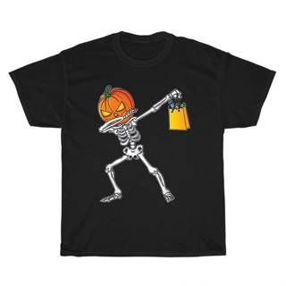 Funny Dab Dance Dabbing Skeleton Pumpkin Halloween Party Cotton T Shirt Men Casual Short Sleeve Loose Tshirt Drop