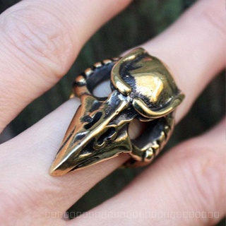 0908WSJ Cross-Border Wish Halloween Ornaments Ancient Bronze Crow Bird Skull 3D Ring Adjustable Mens Ring ZPKO