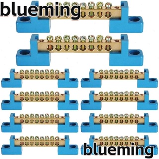 Blueming2 บล็อกเทอร์มินัลสายไฟ ทองเหลือง 6 ตําแหน่ง สีฟ้า สําหรับรถยนต์ เรือยอร์ช รถบรรทุก 10 ชิ้น