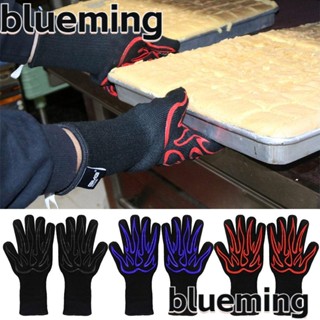 Blueming2 ถุงมือซิลิโคน มีฉนวนกันความร้อน กันลื่น สีแดง สีดํา สีฟ้า สําหรับทําอาหาร บาร์บีคิว