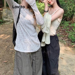 Lovito เสื้อยืดลําลอง แบบเรียบ สําหรับผู้หญิง LNE24015 (สีเทา)