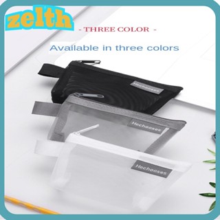 Zelth กระเป๋าตาข่ายไนล่อนใส มีซิป 3 สี สําหรับใส่ปากกา 4 ชิ้น