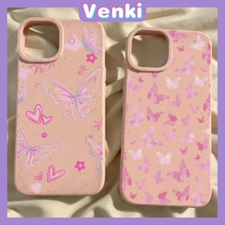 VENKI - เข้ากันได้สำหรับ เคสไอโฟน เคสไอโฟน11 เคส iphone 11 กรณีเป็นมิตรกับสิ่งแวดล้อมย่อยสลายได้สีชมพูกันกระแทกง่ายหัวใจผีเสื้อสีชมพูเข้ากันได้กับ iPhone 14 PRO MAX 13Pro MAX 12 11Pro MAX XR XS 7 8 PLUS