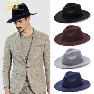 Suair Fedora หมวกปีกกว้าง ผ้าวูล สไตล์วินเทจ แฟชั่นคาวบอย