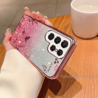 เคสโทรศัพท์มือถือแบบนิ่ม TPU ใส กันกระแทก กันรอยเลนส์กล้อง แต่งกลิตเตอร์ฟอยล์ ระยิบระยับ แฟชั่น สําหรับ Samsung Galaxy S23 Ultra 5G 2023 S22 Plus S23+