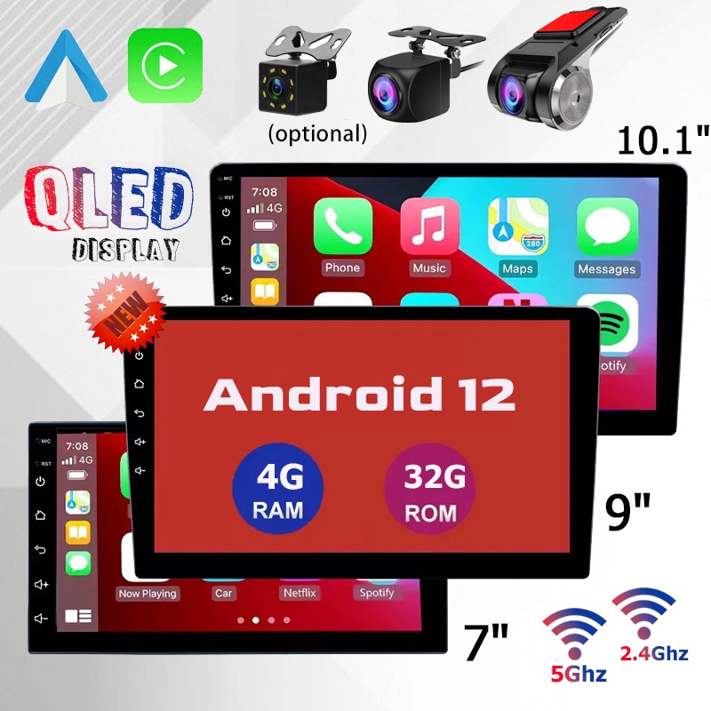 【อัพเกรดหน้าจอ Qled Apple Carplay】เครื่องเล่นมัลติมีเดีย Android 4GB Rom 32GB 7 9 10 นิ้ว 2din Android 12 4Core บลูทูธ RDS GPS WIFI สําหรับรถยนต์