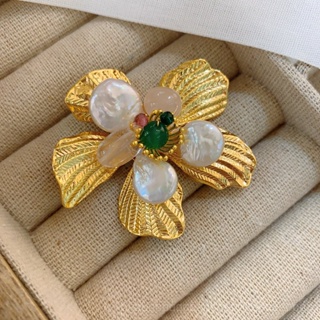 0911YWLY Flower Pearl Personalized and Mori Brooch Female Baroque Anti-Unwanted-Exposure Buckle Elegant Korean Fashion Pin Corsage Female Niche  Retro Gift  Light luxury  U6VV